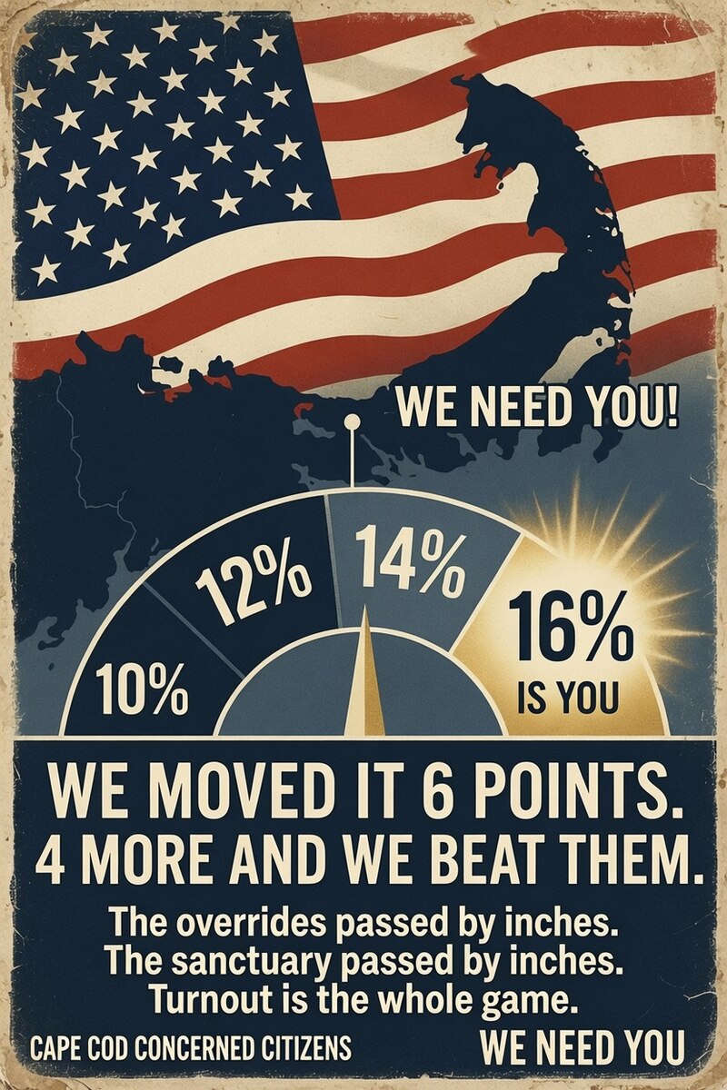 Recruitment poster — turnout is the whole game.