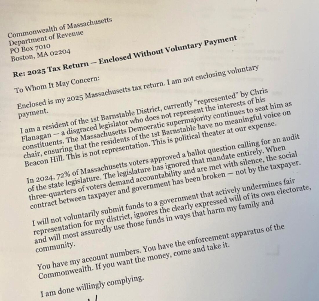 Letter enclosed with a 2025 Massachusetts tax return: Enclosed Without Voluntary Payment